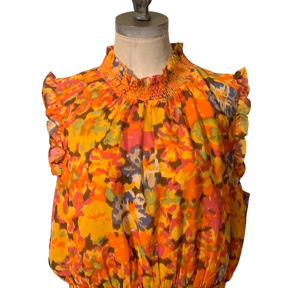 J Crew Smocked-Waist Dress Floral Size Large Tall - Picture 2 of 10